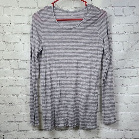 Eileen Fisher Women Super Soft Micro Modal Long Sleeve Tee Gray Stripe Knit Top - Picture 6 of 9